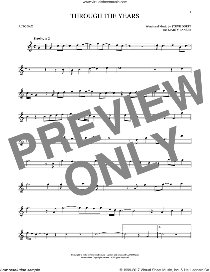 Through The Years sheet music for alto saxophone solo by Kenny Rogers, Marty Panzer and Steve Dorff, wedding score, intermediate skill level