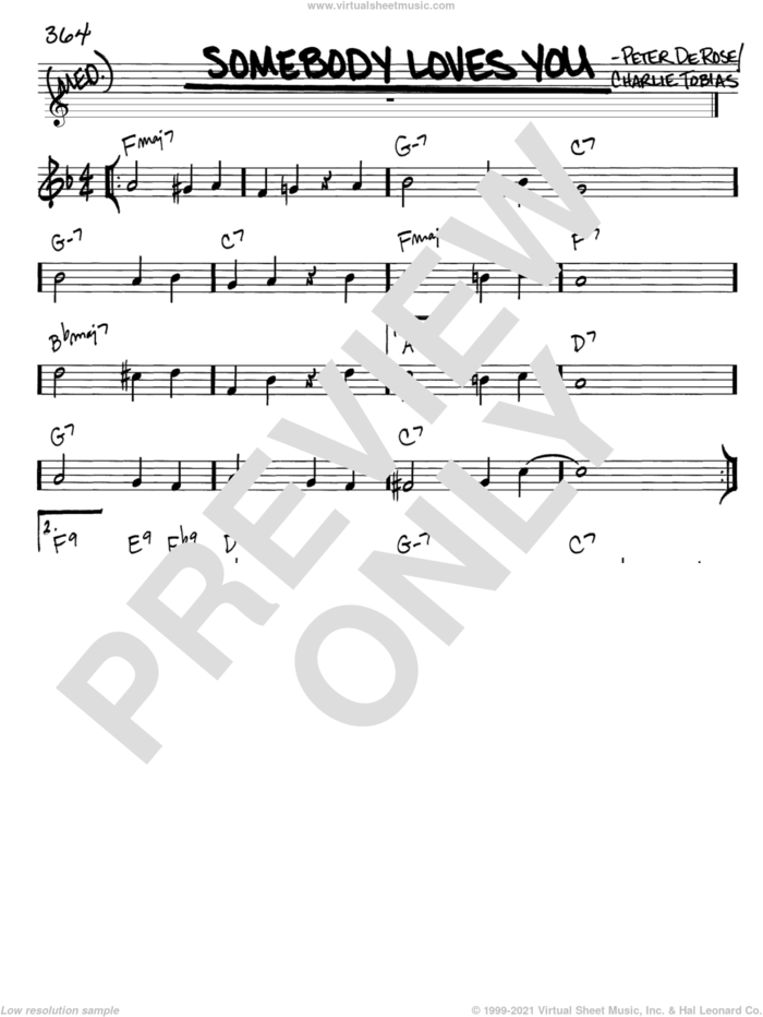 Somebody Loves You sheet music for voice and other instruments (in C) by Peter DeRose and Charles Tobias, intermediate skill level