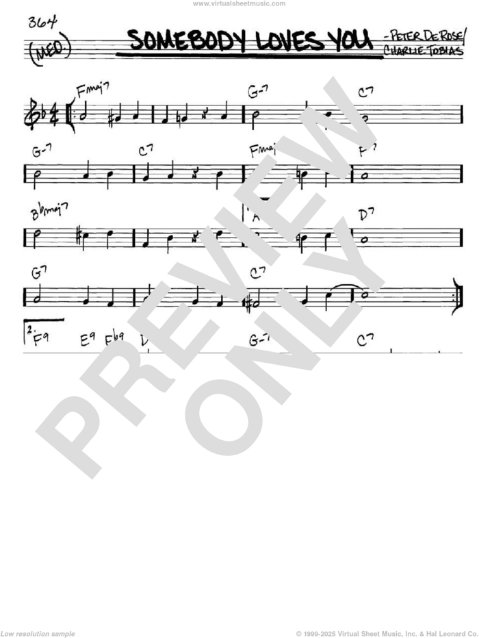 Somebody Loves You sheet music for voice and other instruments (in C) by Peter DeRose and Charles Tobias, intermediate skill level