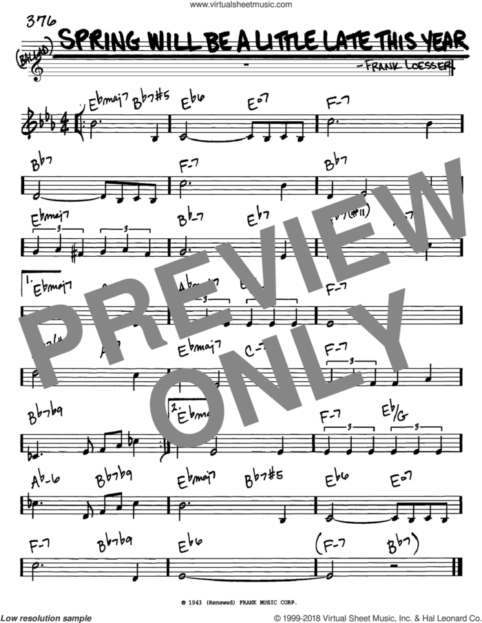 Spring Will Be A Little Late This Year sheet music for voice and other instruments (in C) by Frank Loesser, intermediate skill level