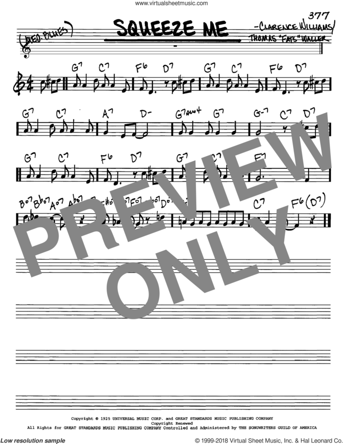 Squeeze Me sheet music for voice and other instruments (in C) by Thomas Waller and Clarence Williams, intermediate skill level