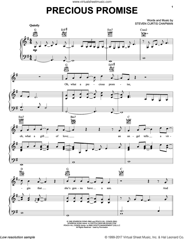 Precious Promise sheet music for voice, piano or guitar by Steven Curtis Chapman, intermediate skill level