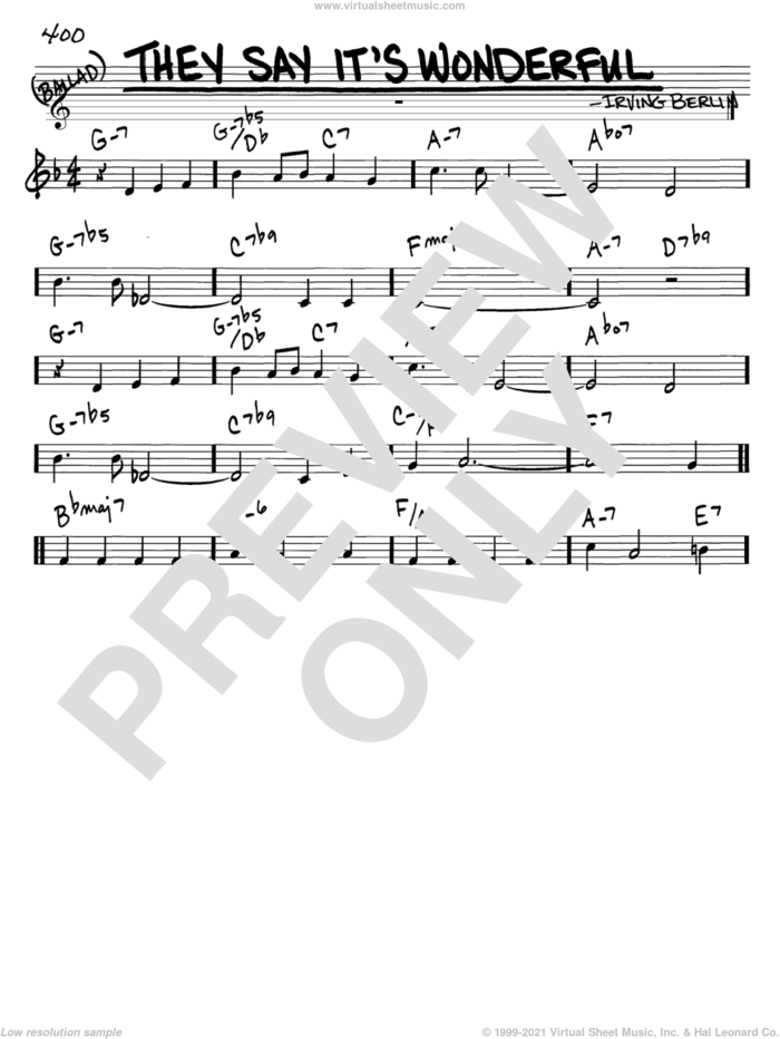 They Say It's Wonderful sheet music for voice and other instruments (in C) by Irving Berlin, intermediate skill level