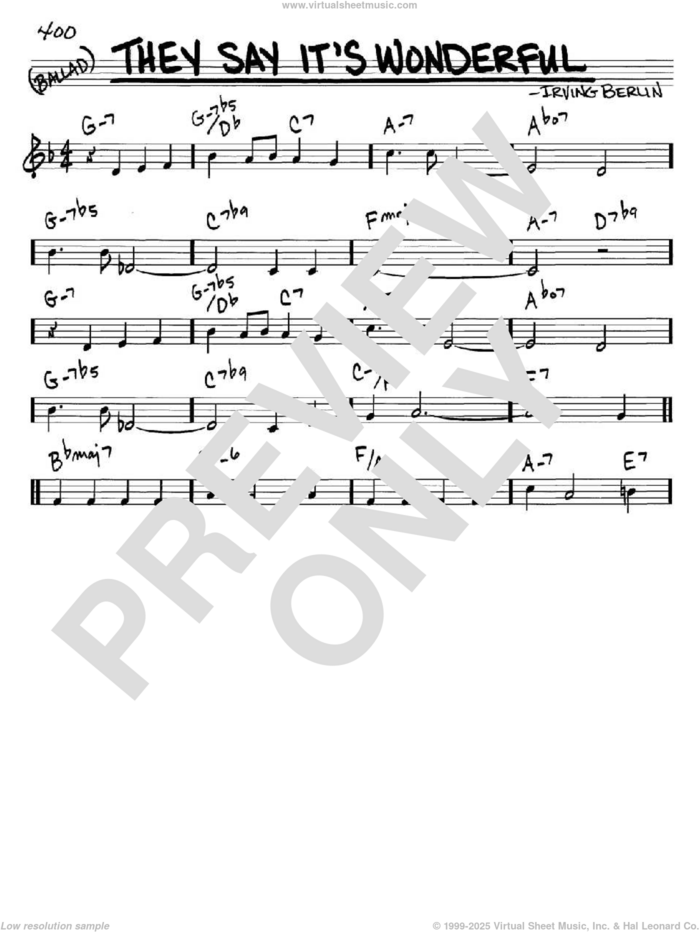 They Say It's Wonderful sheet music for voice and other instruments (in C) by Irving Berlin, intermediate skill level