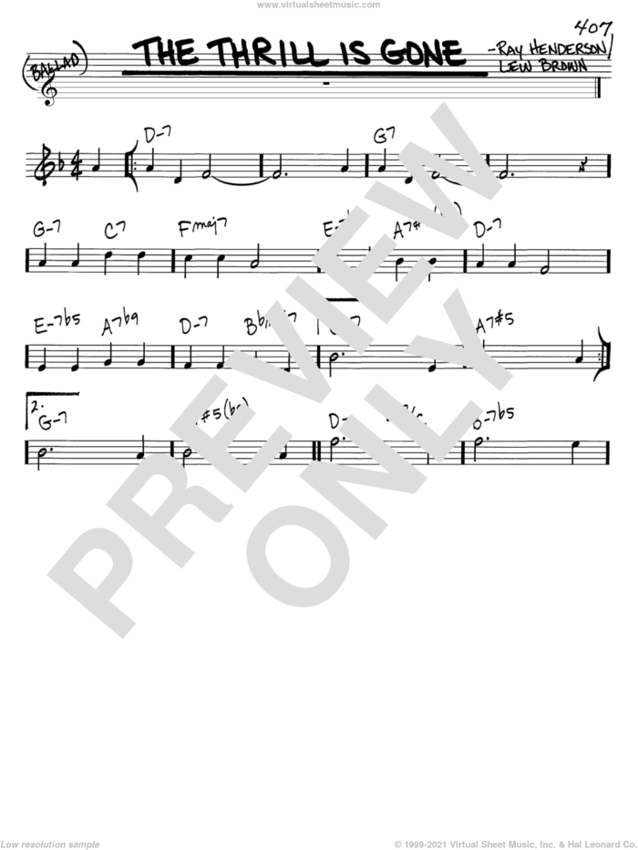 The Thrill Is Gone sheet music for voice and other instruments (in C) by Lew Brown and Ray Henderson, intermediate skill level