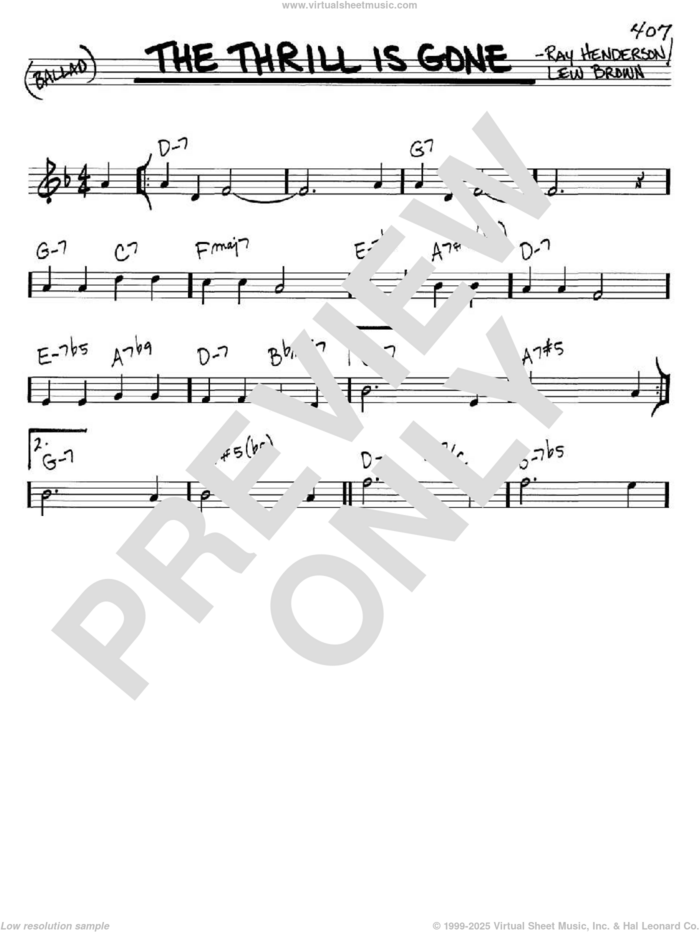 The Thrill Is Gone sheet music for voice and other instruments (in C) by Lew Brown and Ray Henderson, intermediate skill level