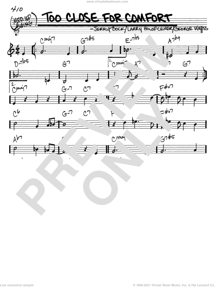 Too Close For Comfort sheet music for voice and other instruments (in C) by Jerry Bock, George David Weiss and Larry Holofcener, intermediate skill level
