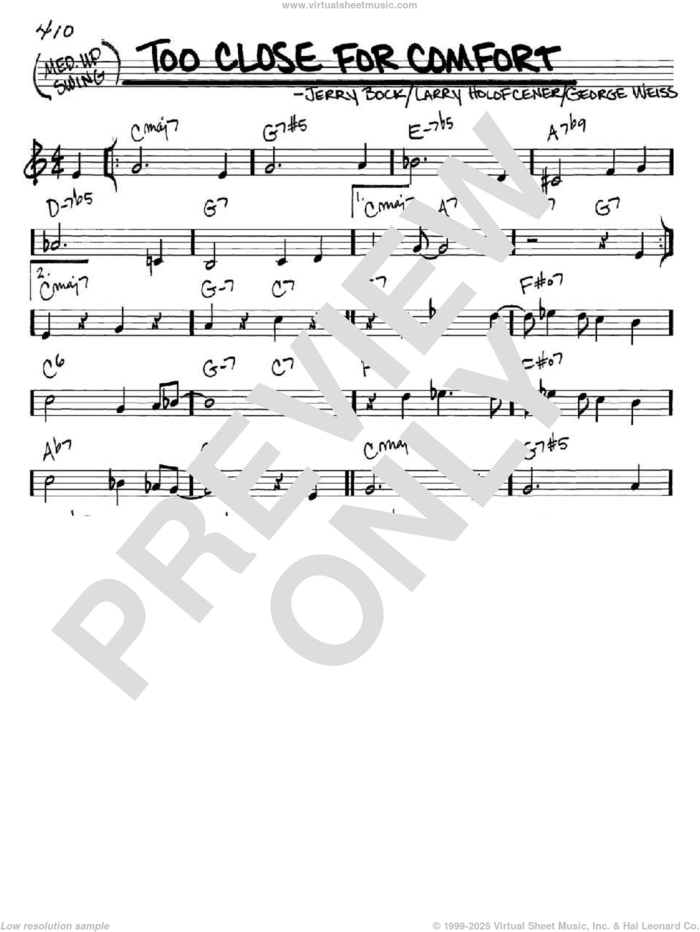 Too Close For Comfort sheet music for voice and other instruments (in C) by Jerry Bock, George David Weiss and Larry Holofcener, intermediate skill level