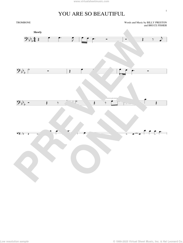 You Are So Beautiful sheet music for trombone solo by Joe Cocker, Billy Preston and Bruce Fisher, intermediate skill level