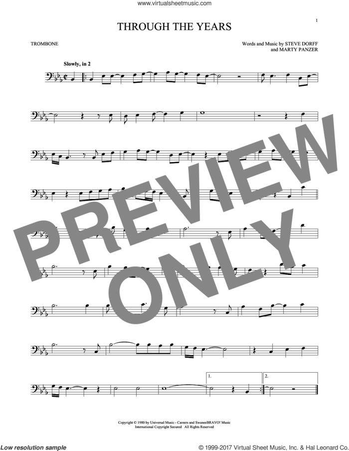 Through The Years sheet music for trombone solo by Kenny Rogers, Marty Panzer and Steve Dorff, intermediate skill level