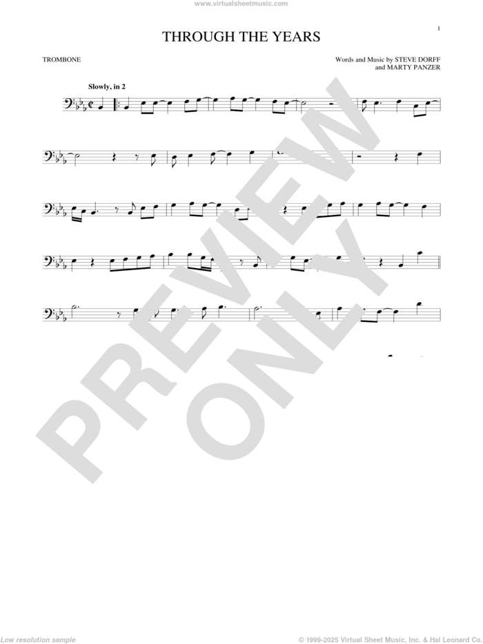 Through The Years sheet music for trombone solo by Kenny Rogers, Marty Panzer and Steve Dorff, intermediate skill level