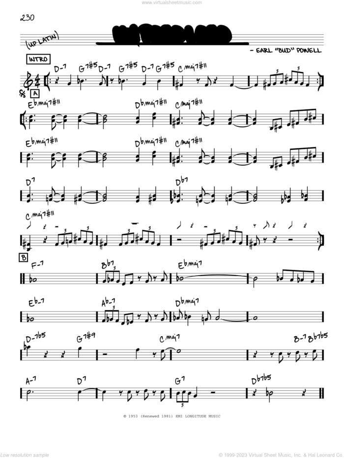 Un Poco Loco sheet music for voice and other instruments (in C) by Bud Powell, intermediate skill level