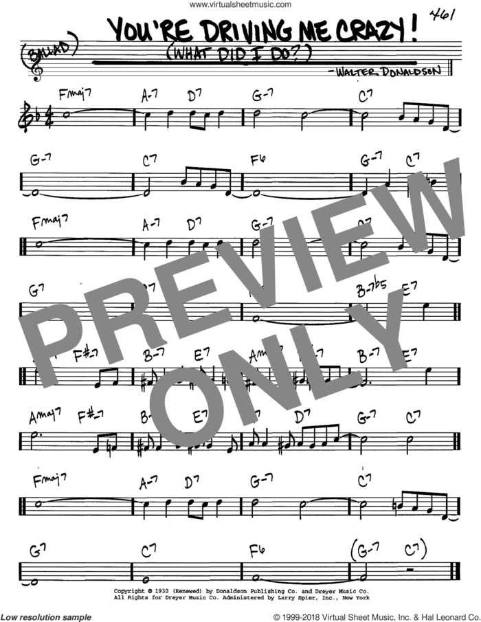 You're Driving Me Crazy! (What Did I Do?) sheet music for voice and other instruments (in C) by Walter Donaldson, intermediate skill level