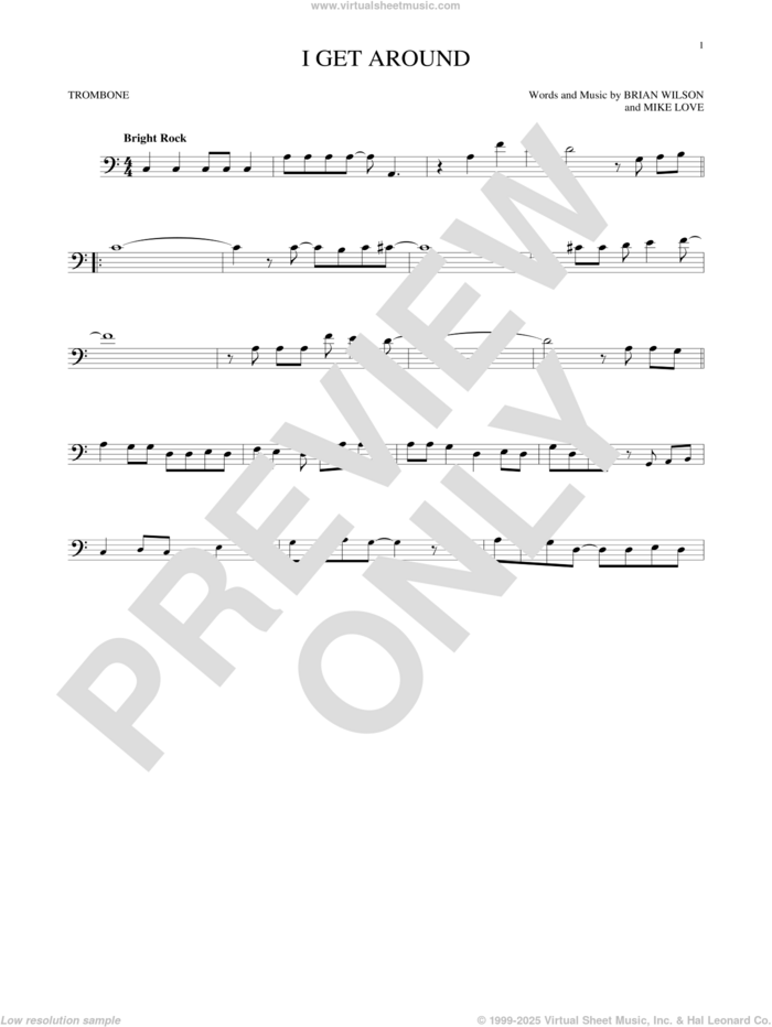 I Get Around sheet music for trombone solo by The Beach Boys, Brian Wilson and Mike Love, intermediate skill level