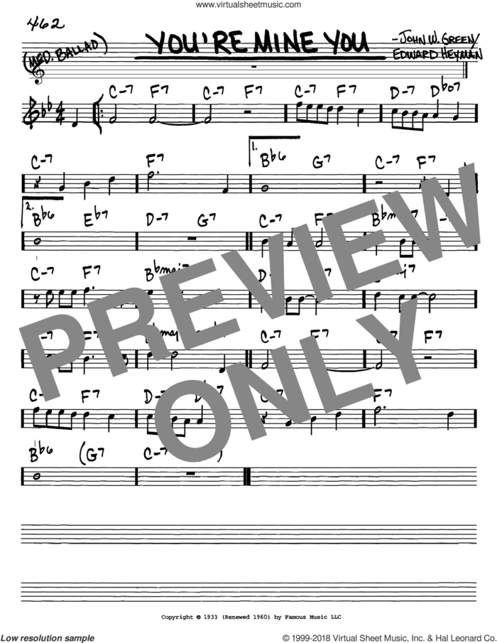 You're Mine You sheet music for voice and other instruments (in C) by Edward Heyman and Johnny Green and Johnny Green, intermediate skill level
