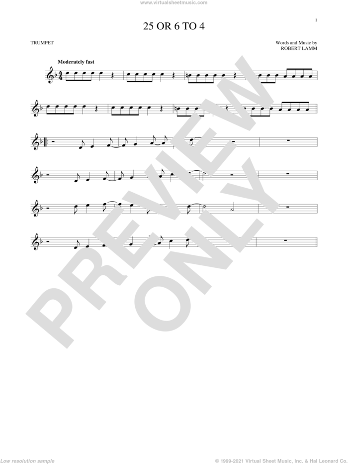25 Or 6 To 4 sheet music for trumpet solo by Chicago and Robert Lamm, intermediate skill level