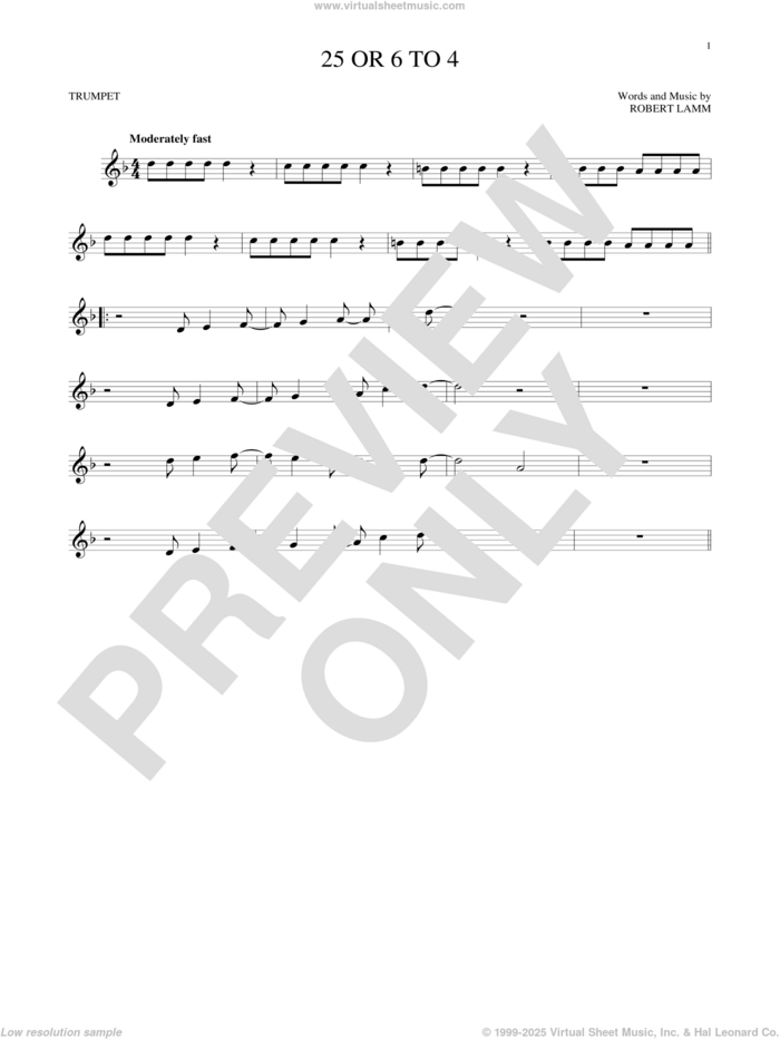 25 Or 6 To 4 sheet music for trumpet solo by Chicago and Robert Lamm, intermediate skill level