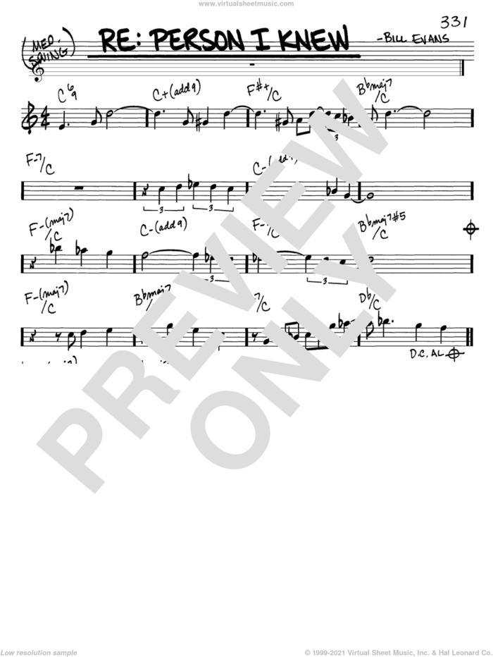 Re: Person I Knew sheet music for voice and other instruments (in C) by Bill Evans, intermediate skill level