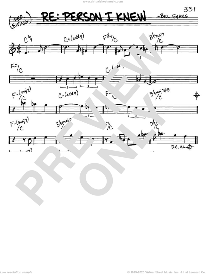 Re: Person I Knew sheet music for voice and other instruments (in C) by Bill Evans, intermediate skill level