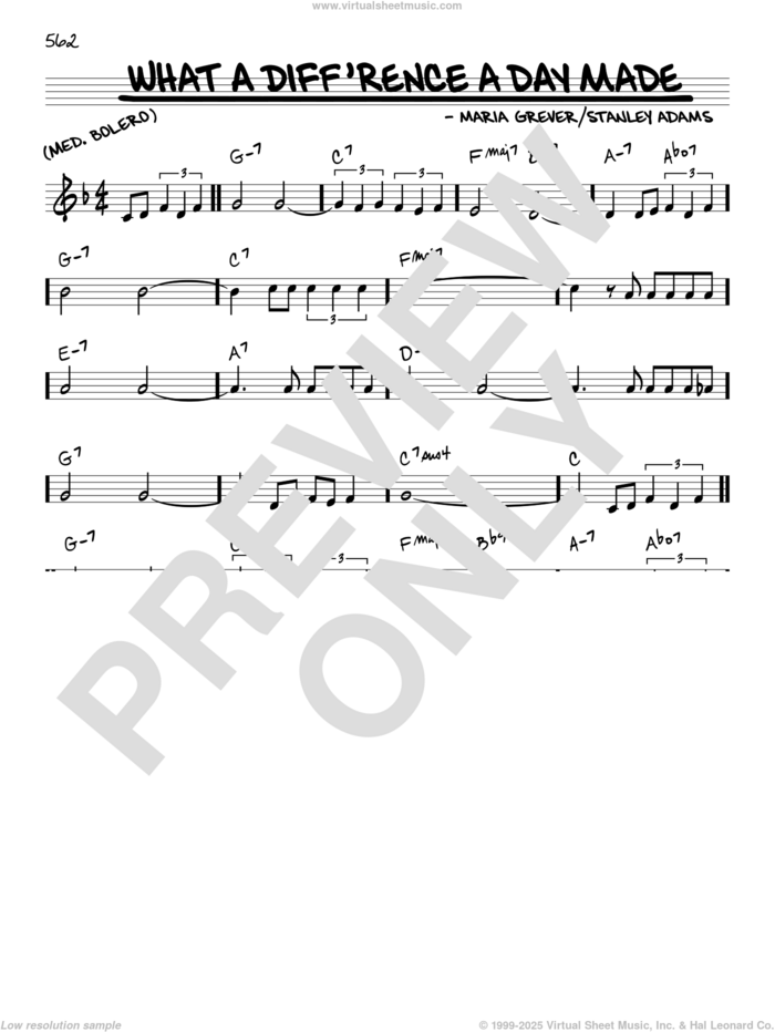 What A Diff'rence A Day Made sheet music for voice and other instruments (in C) by Stanley Adams and Maria Grever, intermediate skill level