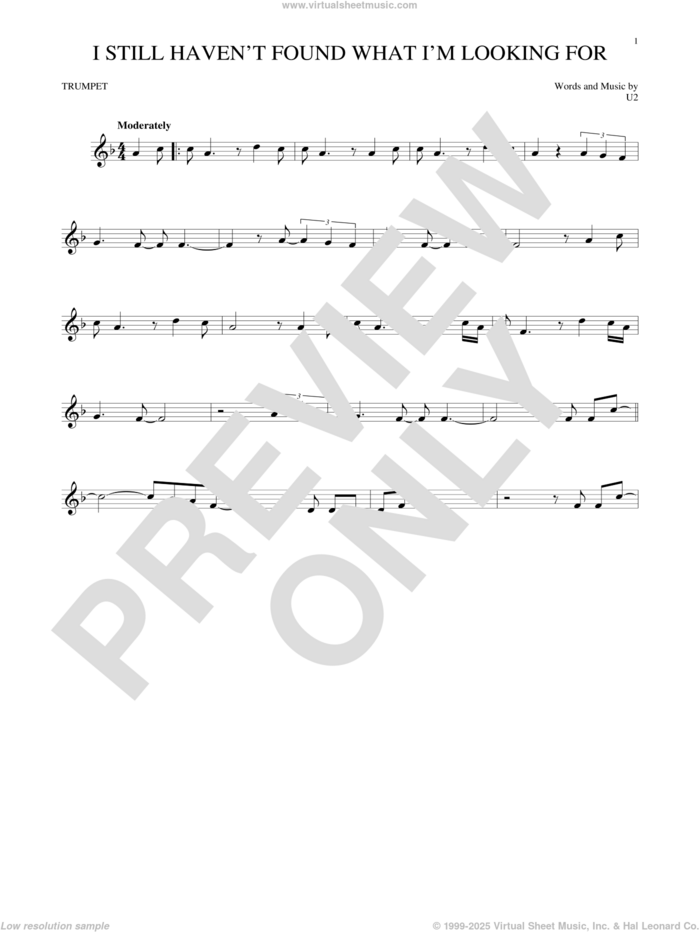 I Still Haven't Found What I'm Looking For sheet music for trumpet solo by U2, intermediate skill level