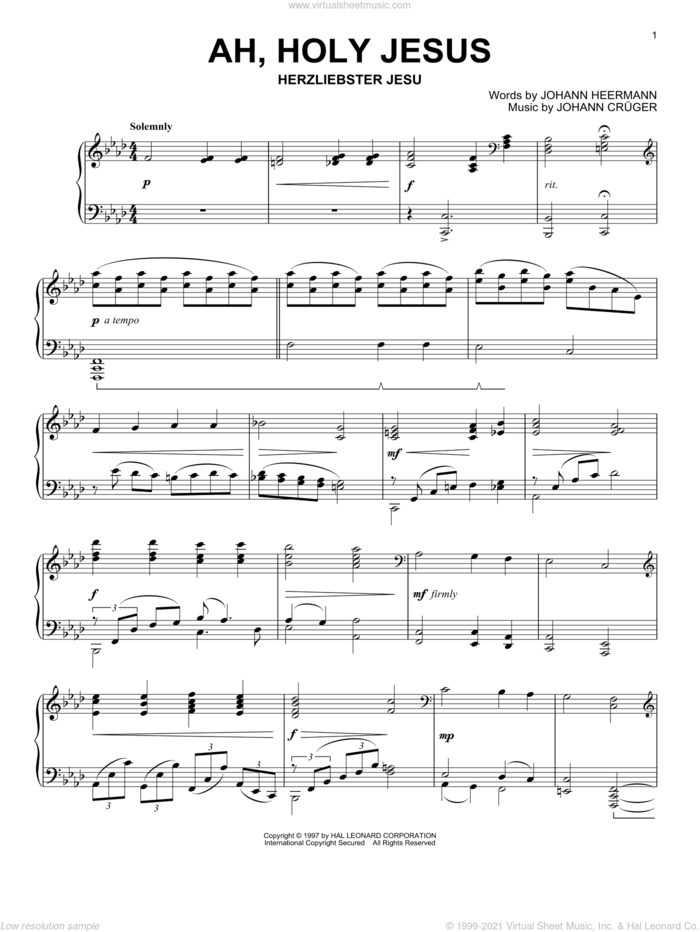 Ah, Holy Jesus sheet music for piano solo by Johann Cruger, Johann Cruger, Johann Heermann and Robert Bridges, intermediate skill level