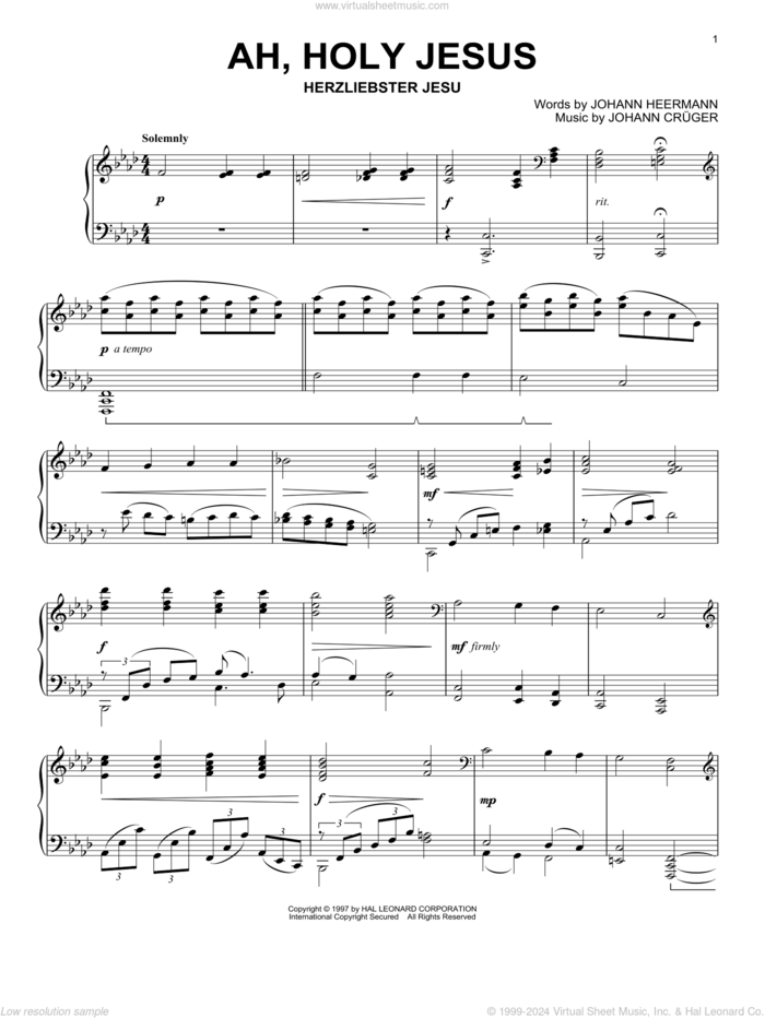 Ah, Holy Jesus sheet music for piano solo by Johann Cruger, Johann Cruger, Johann Heermann and Robert Bridges, intermediate skill level