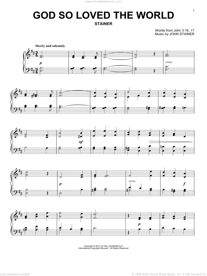 God So Loved The World sheet music for piano solo by John Stainer and Miscellaneous, intermediate skill level