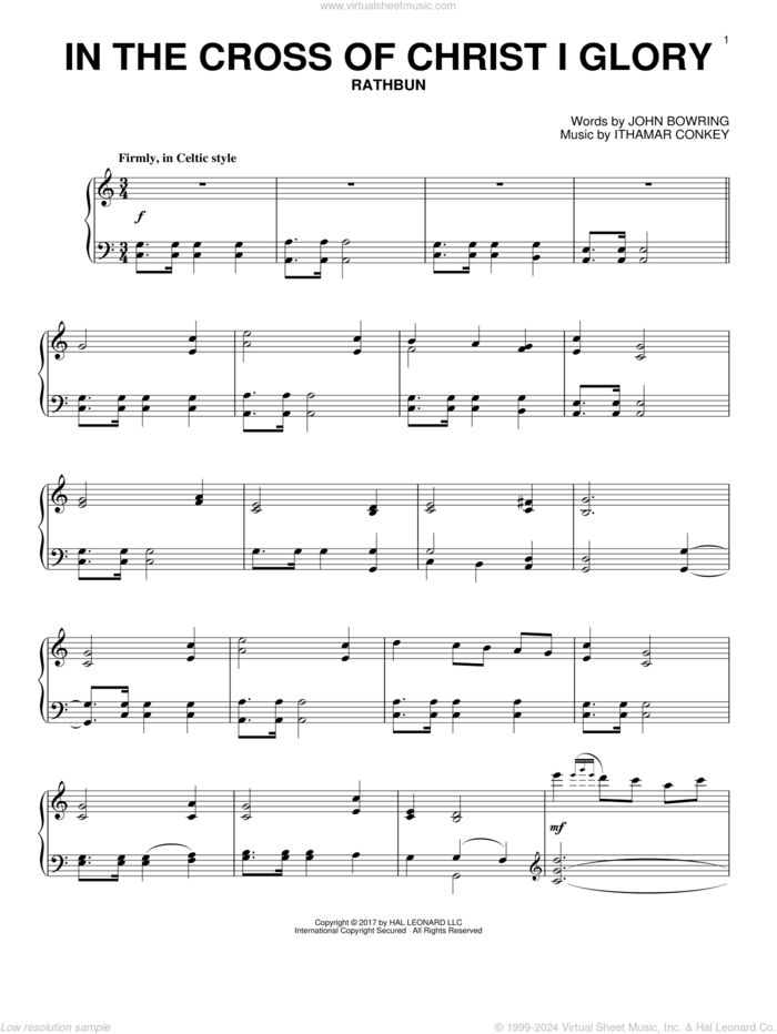 In The Cross Of Christ I Glory, (intermediate) sheet music for piano solo by John Bowring, John Leavitt and Ithamar Conkey, intermediate skill level