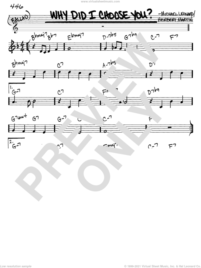 Why Did I Choose You? sheet music for voice and other instruments (in C) by Herbert Martin and Michael Leonard, intermediate skill level