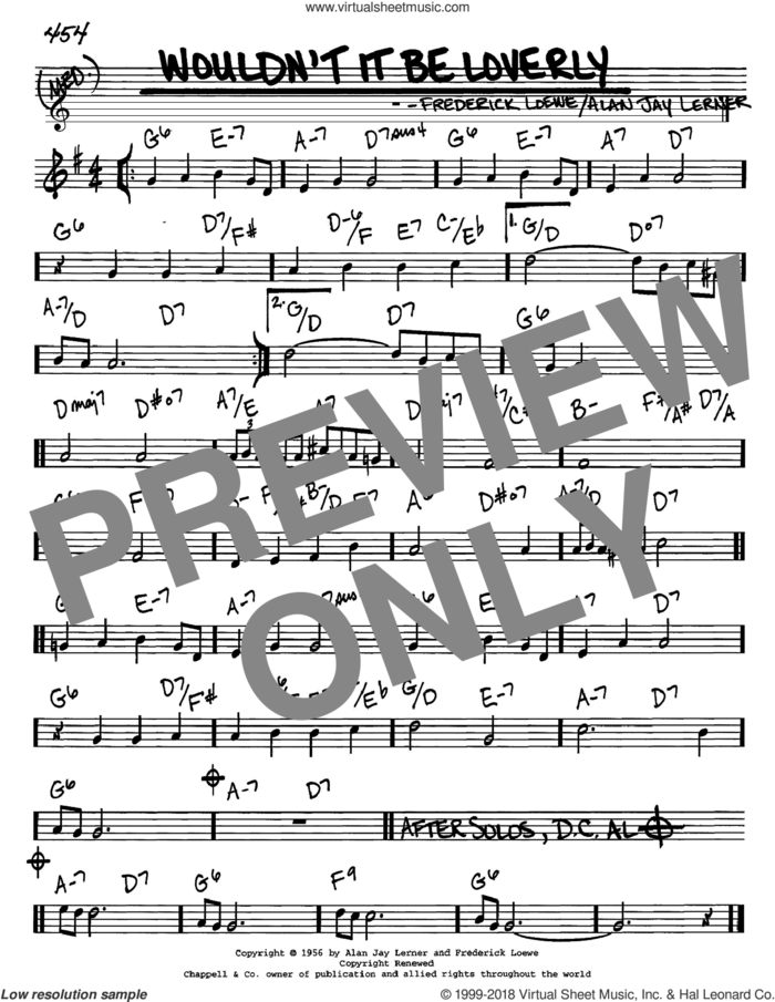 Wouldn't It Be Loverly sheet music for voice and other instruments (in C) by Lerner & Loewe, Alan Jay Lerner and Frederick Loewe, intermediate skill level