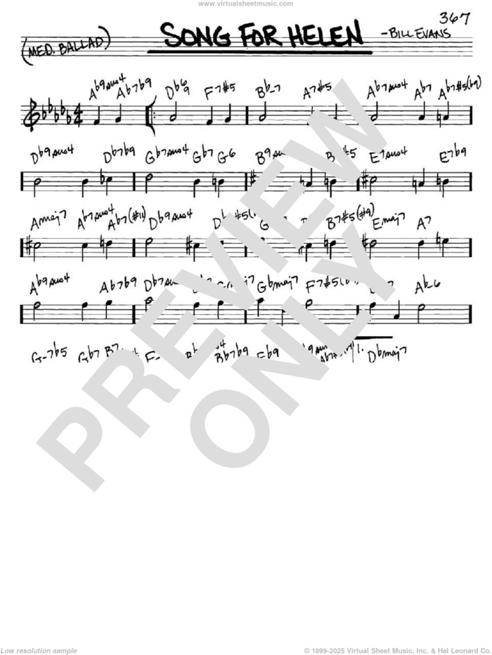 Song For Helen sheet music for voice and other instruments (in C) by Bill Evans, intermediate skill level