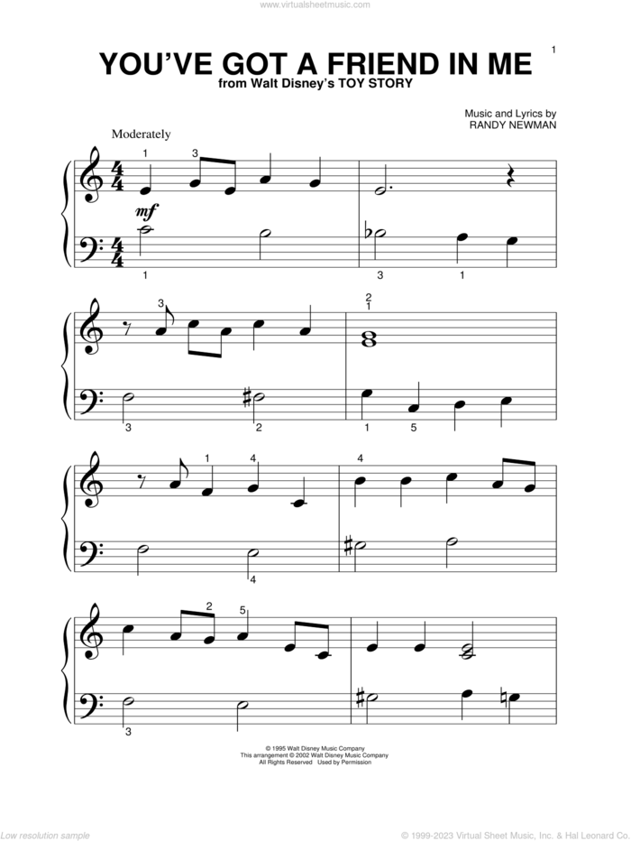 You've Got A Friend In Me (from Toy Story) sheet music for piano solo (big note book) by Randy Newman and Toy Story (Movie), easy piano (big note book)