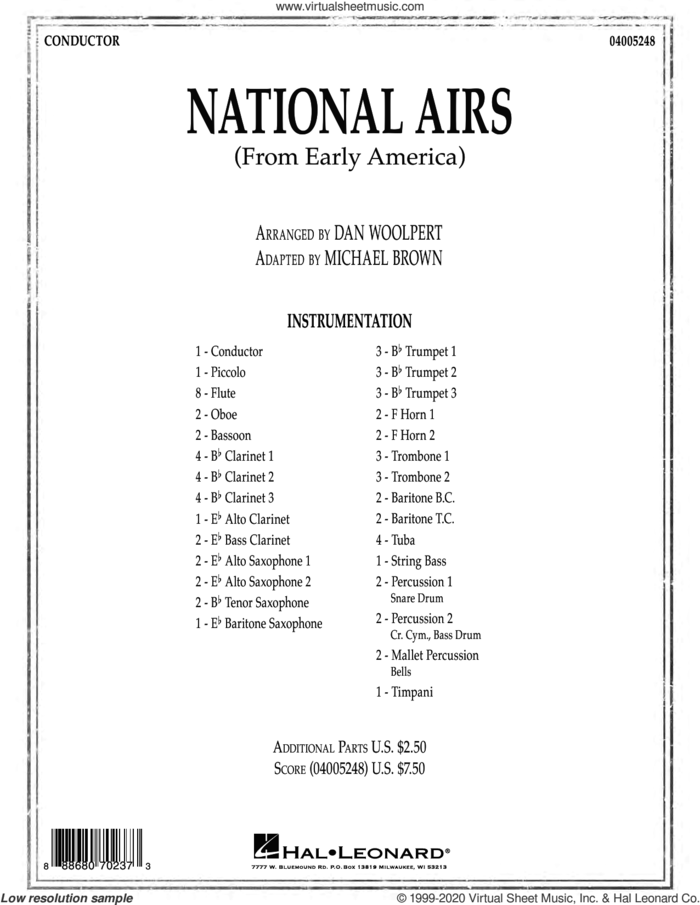 National Airs (from Early America) (COMPLETE) sheet music for concert band by Michael Brown and Dan Woolpert, intermediate skill level