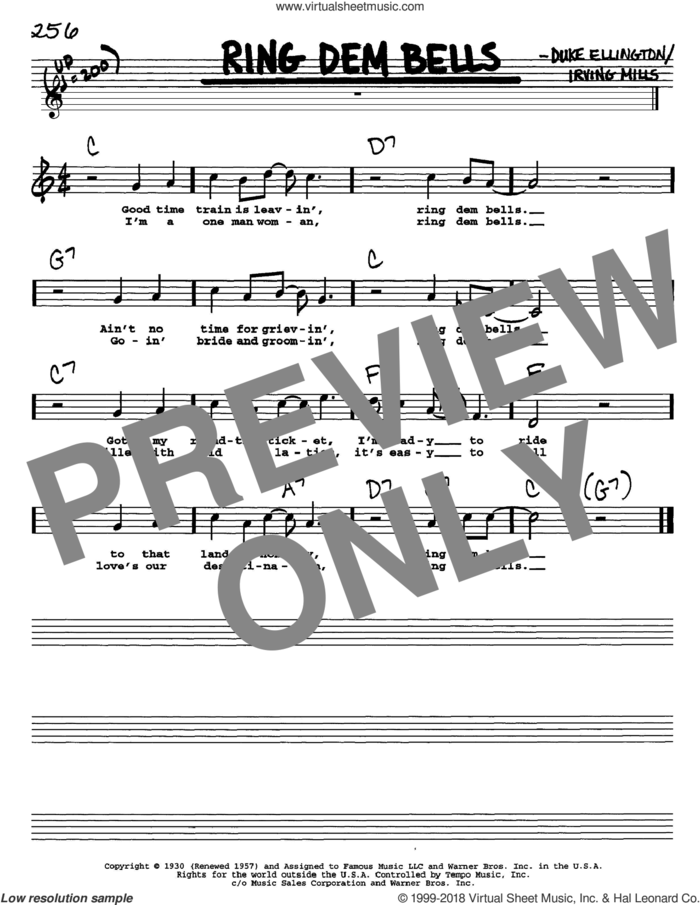Ring Dem Bells sheet music for voice and other instruments  by Duke Ellington and Irving Mills, intermediate skill level