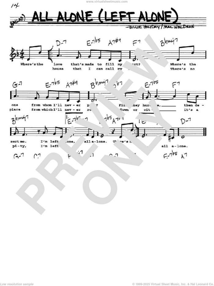 All Alone (Left Alone) sheet music for voice and other instruments  by Billie Holiday and Mal Waldron, intermediate skill level