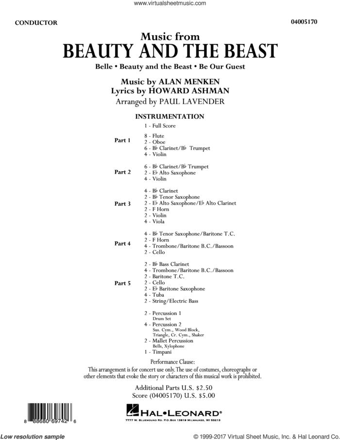 Music from Beauty and the Beast (COMPLETE) sheet music for concert band by Paul Lavender, intermediate skill level