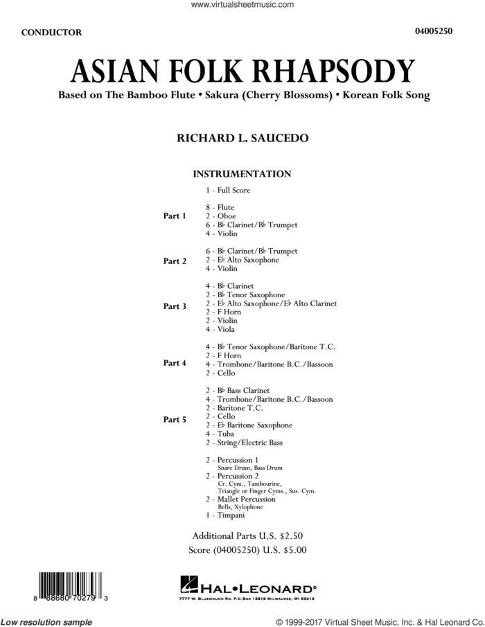Asian Folk Rhapsody (COMPLETE) sheet music for concert band by Richard L. Saucedo and Traditional Folksongs, intermediate skill level