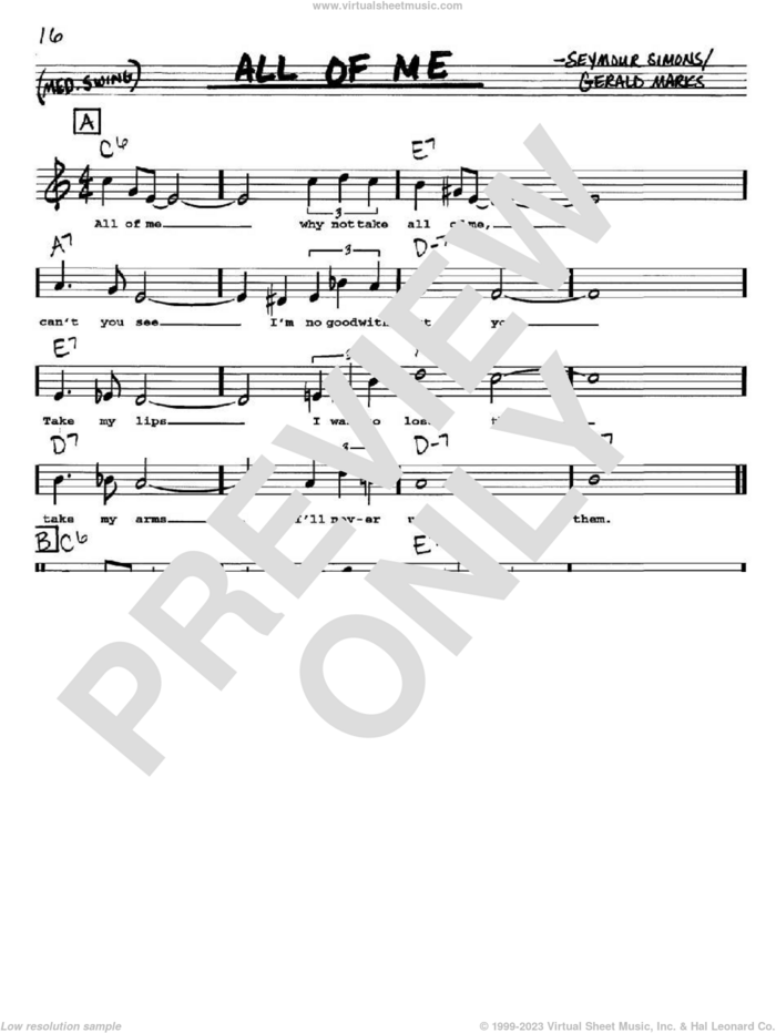 All Of Me sheet music for voice and other instruments  by Louis Armstrong, Frank Sinatra, Willie Nelson, Gerald Marks and Seymour Simons, intermediate skill level