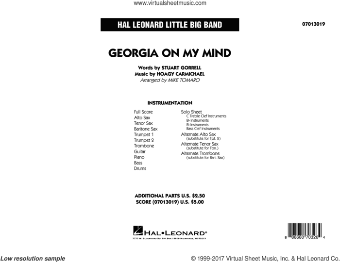 Georgia on My Mind (COMPLETE) sheet music for jazz band by Hoagy Carmichael, Mike Tomaro, Ray Charles, Stuart Gorrell and Willie Nelson, intermediate skill level