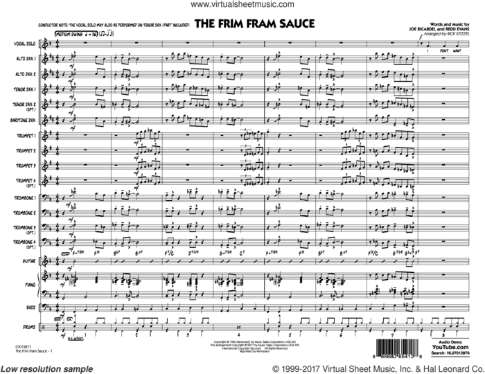 The Frim Fram Sauce (Key: F) (COMPLETE) sheet music for jazz band by Rick Stitzel, Joe Ricardel and Redd Evans, intermediate skill level