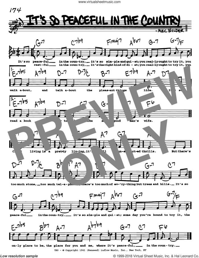 It's So Peaceful In The Country sheet music for voice and other instruments  by Alec Wilder, intermediate skill level
