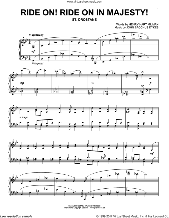 Ride On! Ride On In Majesty! sheet music for piano solo by John Bacchus Dykes and Henry Hart Milman, intermediate skill level