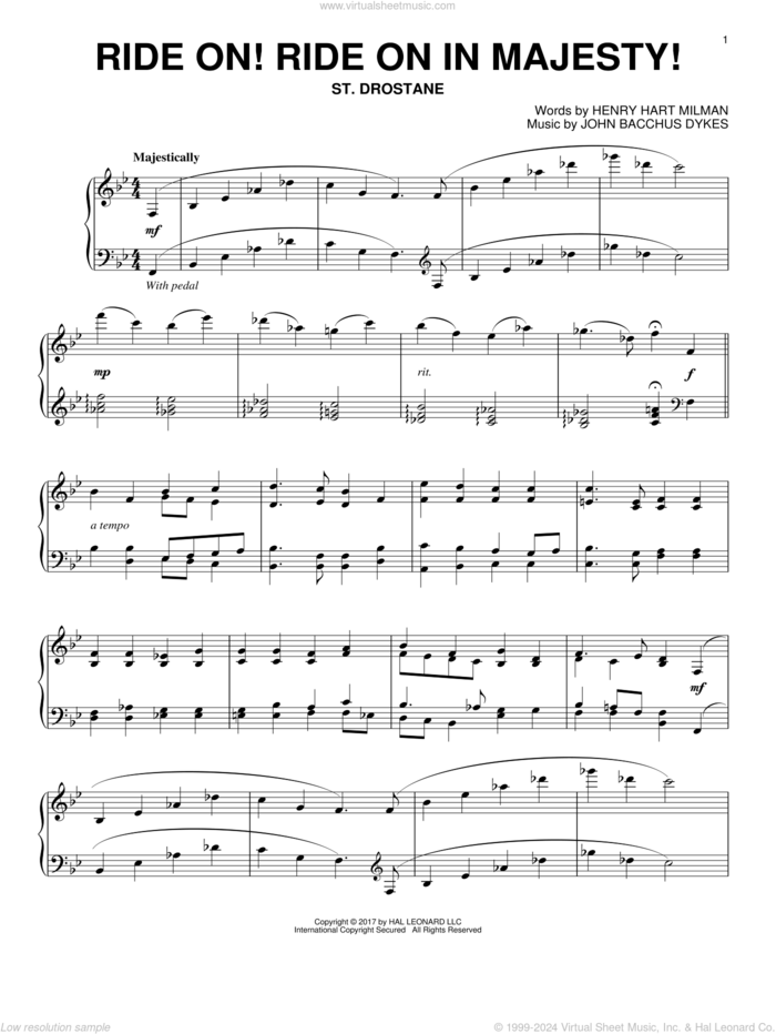 Ride On! Ride On In Majesty! sheet music for piano solo by John Bacchus Dykes and Henry Hart Milman, intermediate skill level