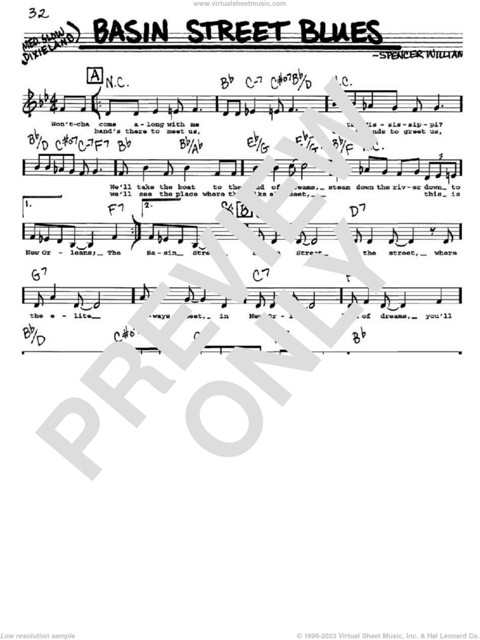 Basin Street Blues sheet music for voice and other instruments  by Louis Armstrong and Spencer Williams, intermediate skill level