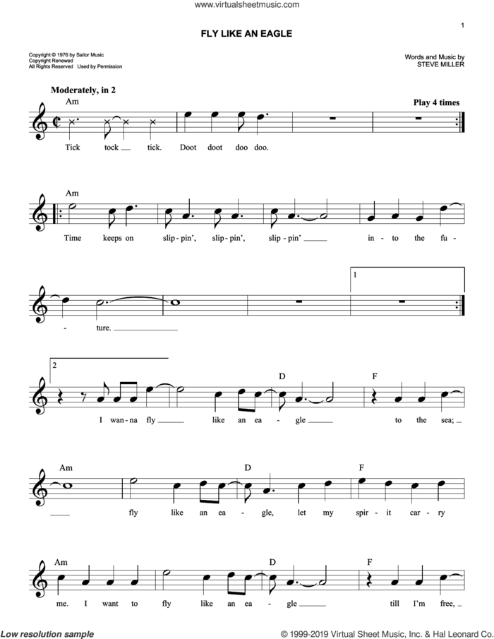 Fly Like An Eagle sheet music for voice and other instruments (fake book) by Steve Miller Band, easy skill level