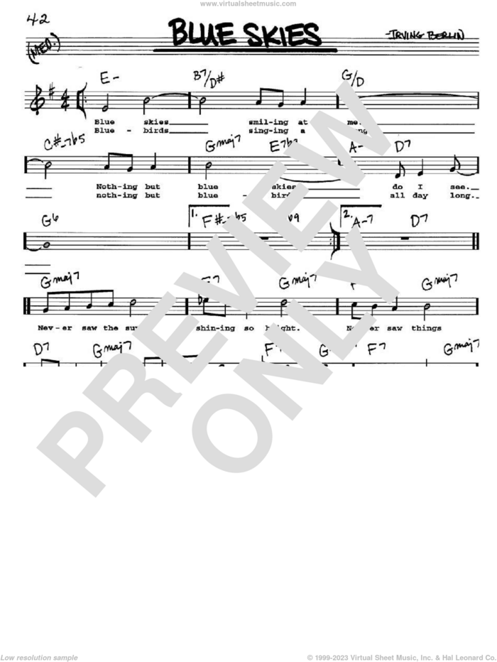 Blue Skies sheet music for voice and other instruments  by Irving Berlin, intermediate skill level