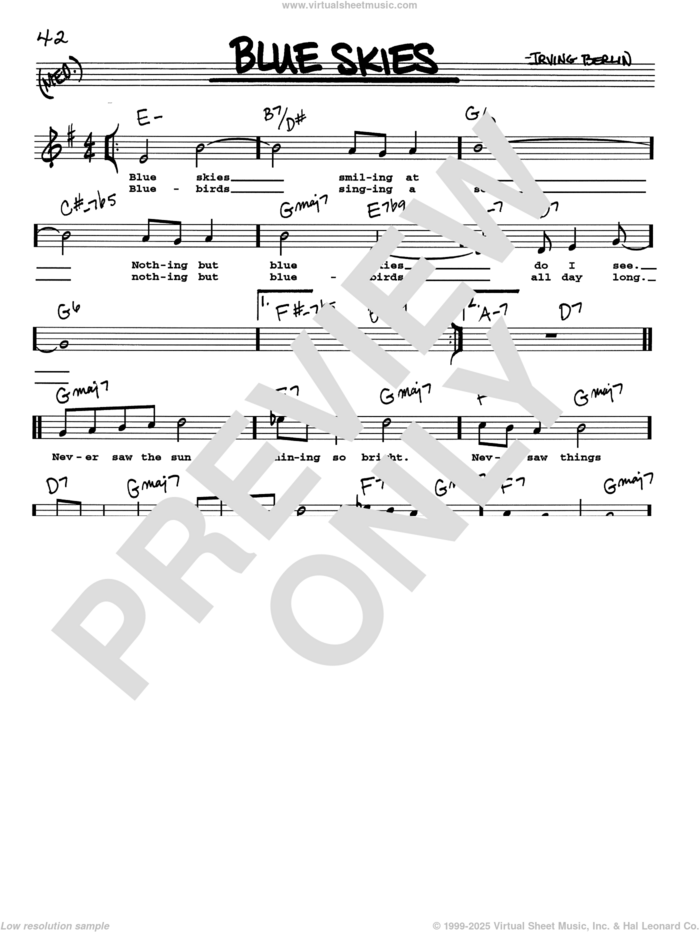 Blue Skies sheet music for voice and other instruments  by Irving Berlin, intermediate skill level