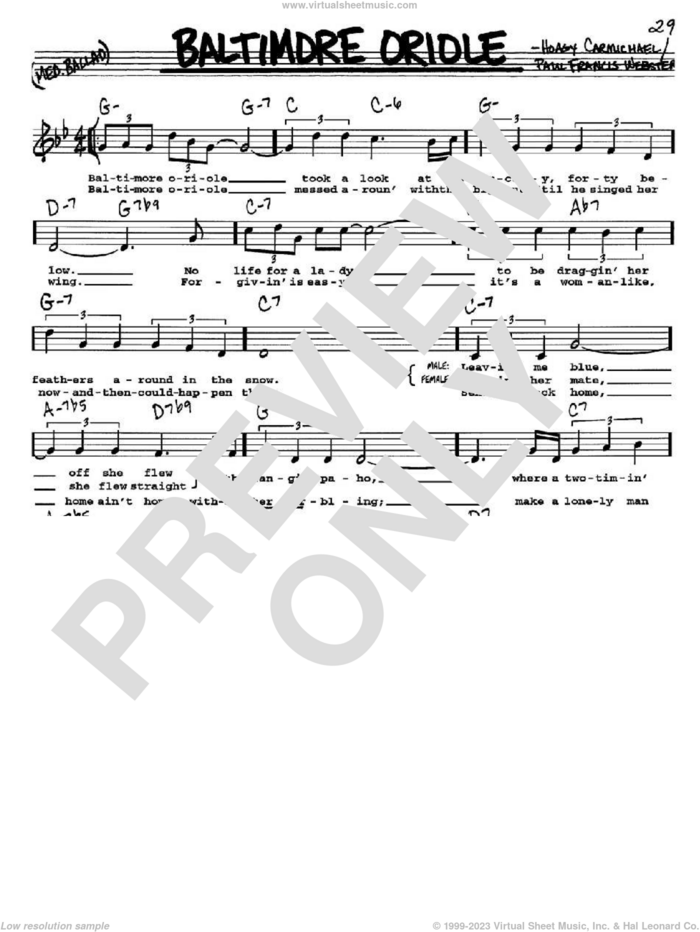 Baltimore Oriole sheet music for voice and other instruments  by Hoagy Carmichael and Paul Francis Webster, intermediate skill level