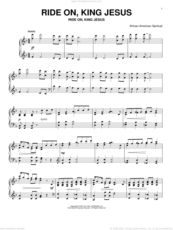 Ride On, King Jesus sheet music for piano solo by Kurt Kaiser and Miscellaneous, intermediate skill level